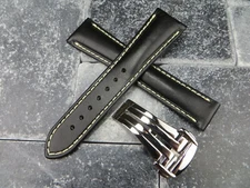 18mm Calf Leather Strap Black Watch Band Deployment Buckle Set for OMEGA WH PO