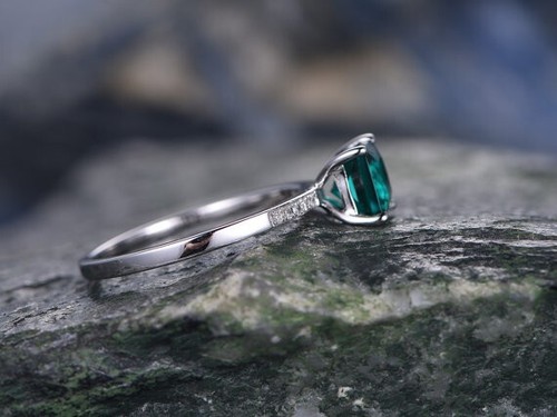 Bague de vente mariage diamant émeraude naturelle taille princesse 1,15 ct or blanc 14 carats taille 7