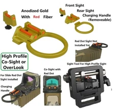 High Profile Gold Front Rear Sight Red Fiber Optic Glock 17 19 22 23 24 26 27 31