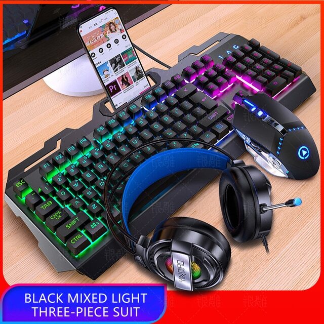 Gaming Keyboard Mouse Headset Set Feel Game 104 Keys &Headset and