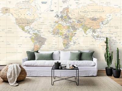 3D World Map Retro Self-adhesive Removable Wallpaper Murals Wall 459