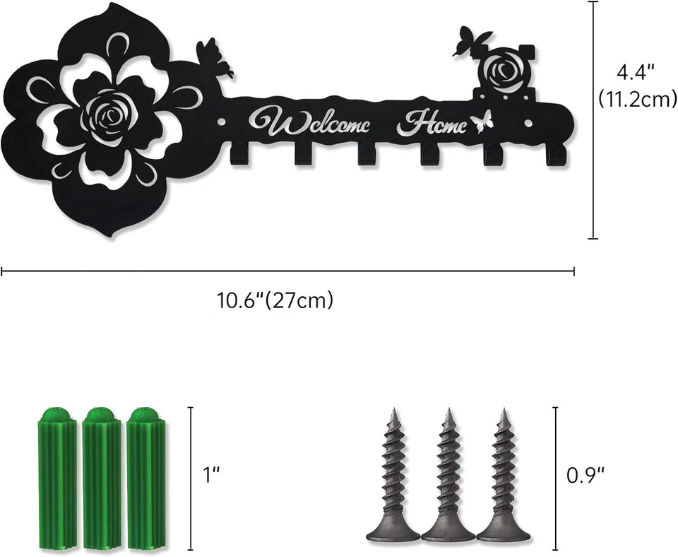 Key Hooks Holder for Wall Decorative - Small Black Entryway Welcome Home Sign Ke - Image 2 of 4