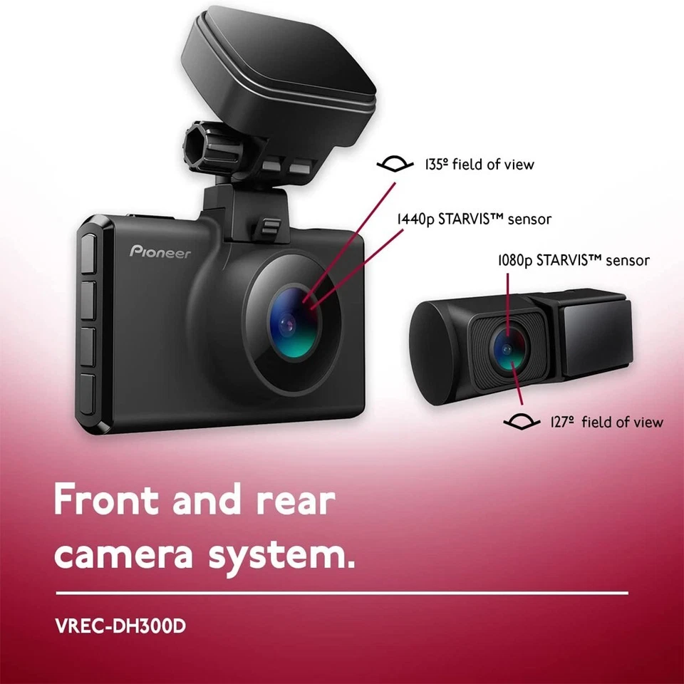 Pioneer VREC-DH300D HD Dash Camera  3” Screen Front & Rear Dual Recording / GPS - Image 2 of 4