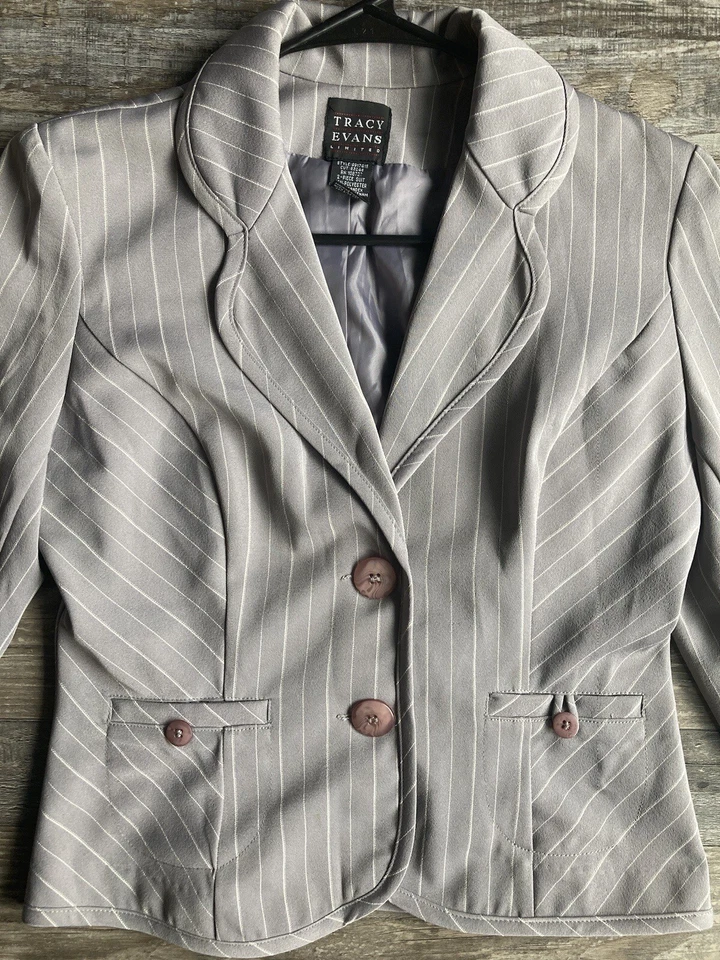 Chaqueta blazer para mujer Tracy Evans Limited gris blanco a rayas (talla 5) Foto 2 de 4