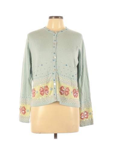 Michael Simon Women Blue Silk Cardigan L