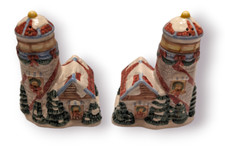 Vintage Christmas Lighthouse Hand Painted Porcelain Salt and Pepper Shakers 1996