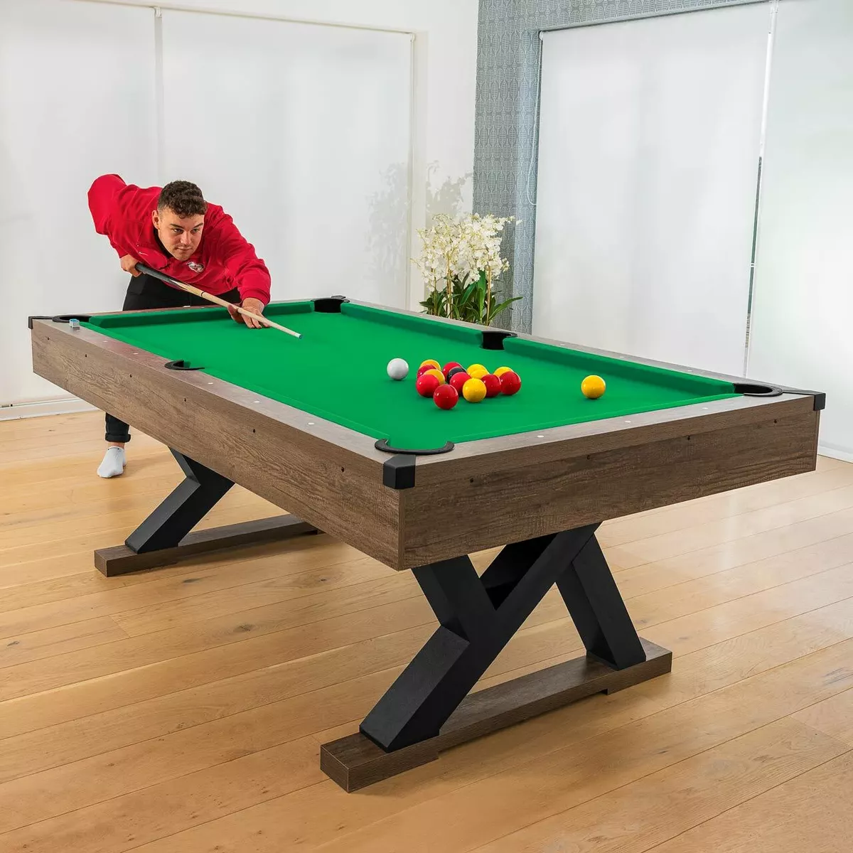 PINPOINT Pool Table | 7FT WOODEN FINISH TABLE + 2x Cues, Balls, Chalk &  Triangle