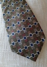 KENNETH COLE Men's 100 Silk Wide Necktie Geometric Army Green Brown 4x58