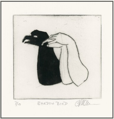 Two-Hands Shadow Big BIRD SILHOUETTE Puppet Ombromanie. ORIGINAL ETCHING signed
