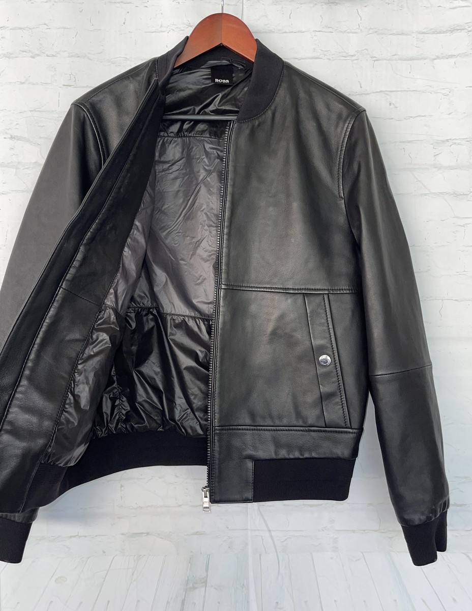 BOSS Lambskin Leather Moto Bomber Jacket - Black - 36 R | eBay