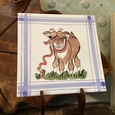 Collectible Spanish Tile 6" x 6" Baby Animal Sheep Ram Goat Calf Made In Spain