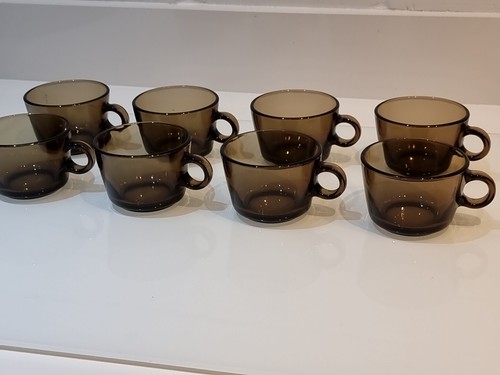 X8 Vintage Retro Vereco France Smoked Glass Small Coffee Espresso Cups Mugs - Foto 12 di 12