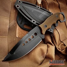 9" Full Tang Fixed Blade Tactical Survival Knife Coyote Brown w/ Sheath