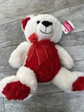 Teddy Bear Plush Red Roses Bow 14" Valentine Love Way to Celebrate White NWT
