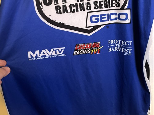 MINT LUCAS OIL OFF ROAD RACING 2XL GEICO BLUE SNAP UP POLO JERSEY MENS - Picture 2 of 6