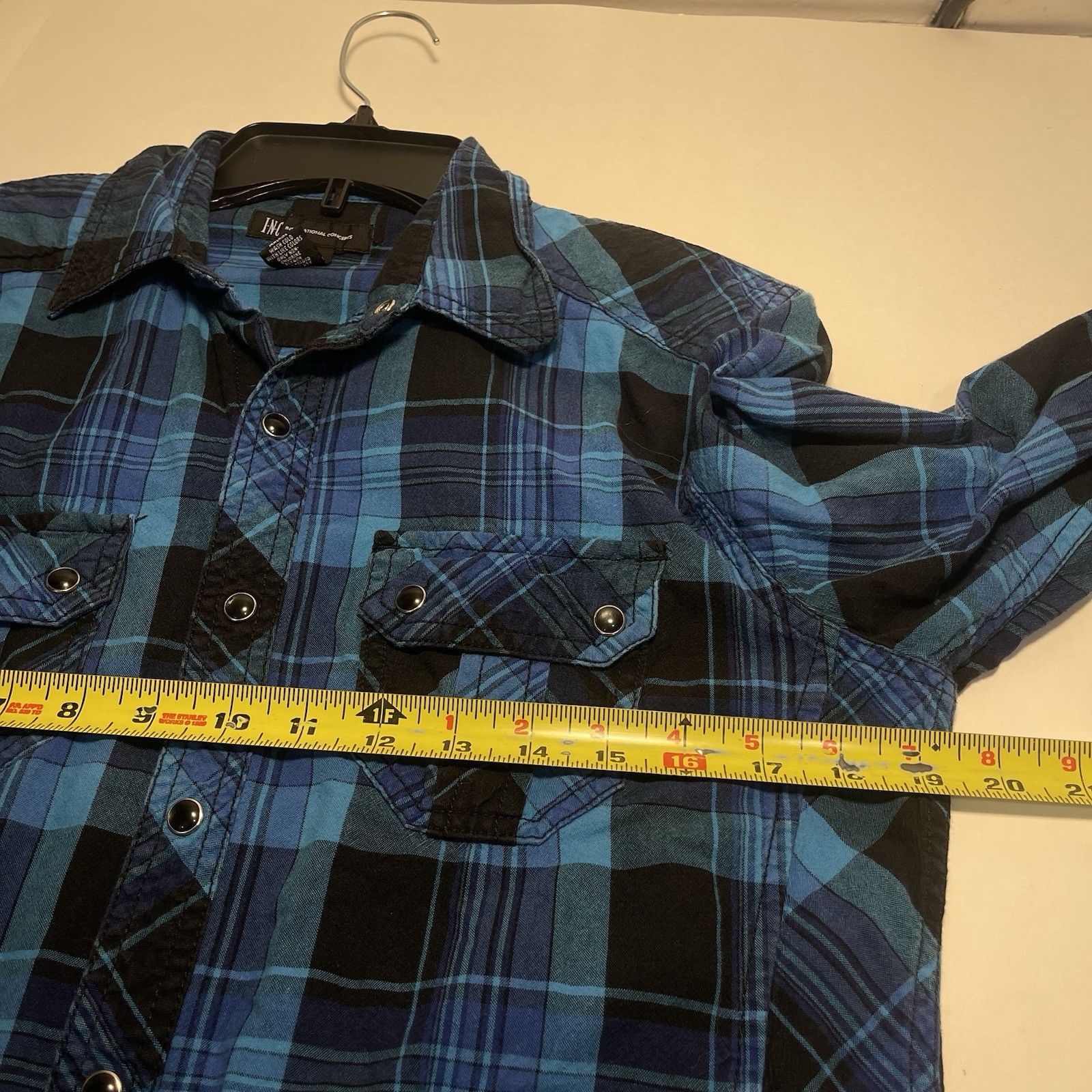 I.N.C International Concepts Snap Front Long Sleeve Western Plaid Shirt Small