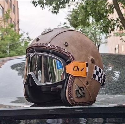 Orz Motorradhelm Retro offen 3/4 Leder PU Helmet