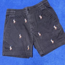 Polo Ralph Lauren Boys Black All Over Pony Logo Chino Drawstring Shorts Size 4