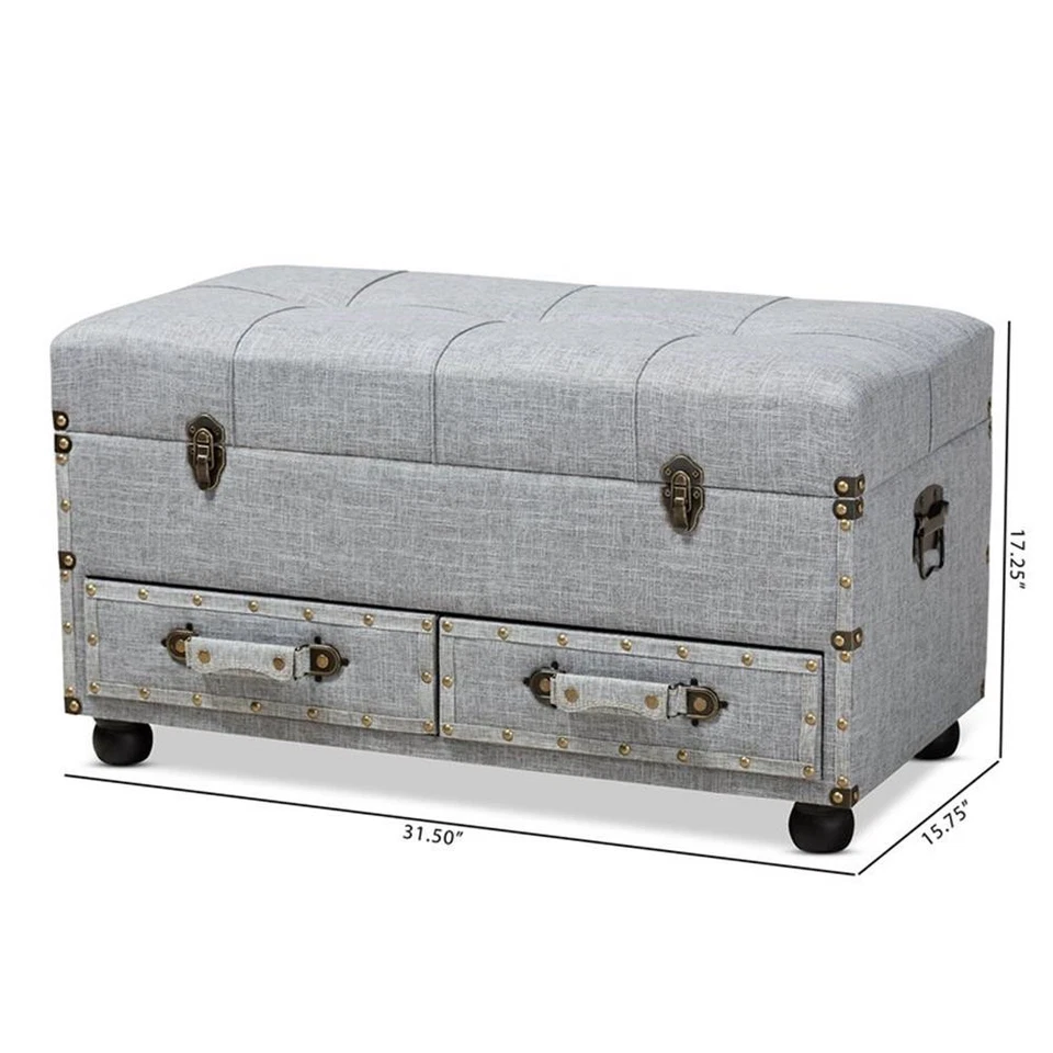 Baxton Studio Flynn Grey Upholstered 2-Drawer Storage Trunk Ottoman - Image 4 of 4