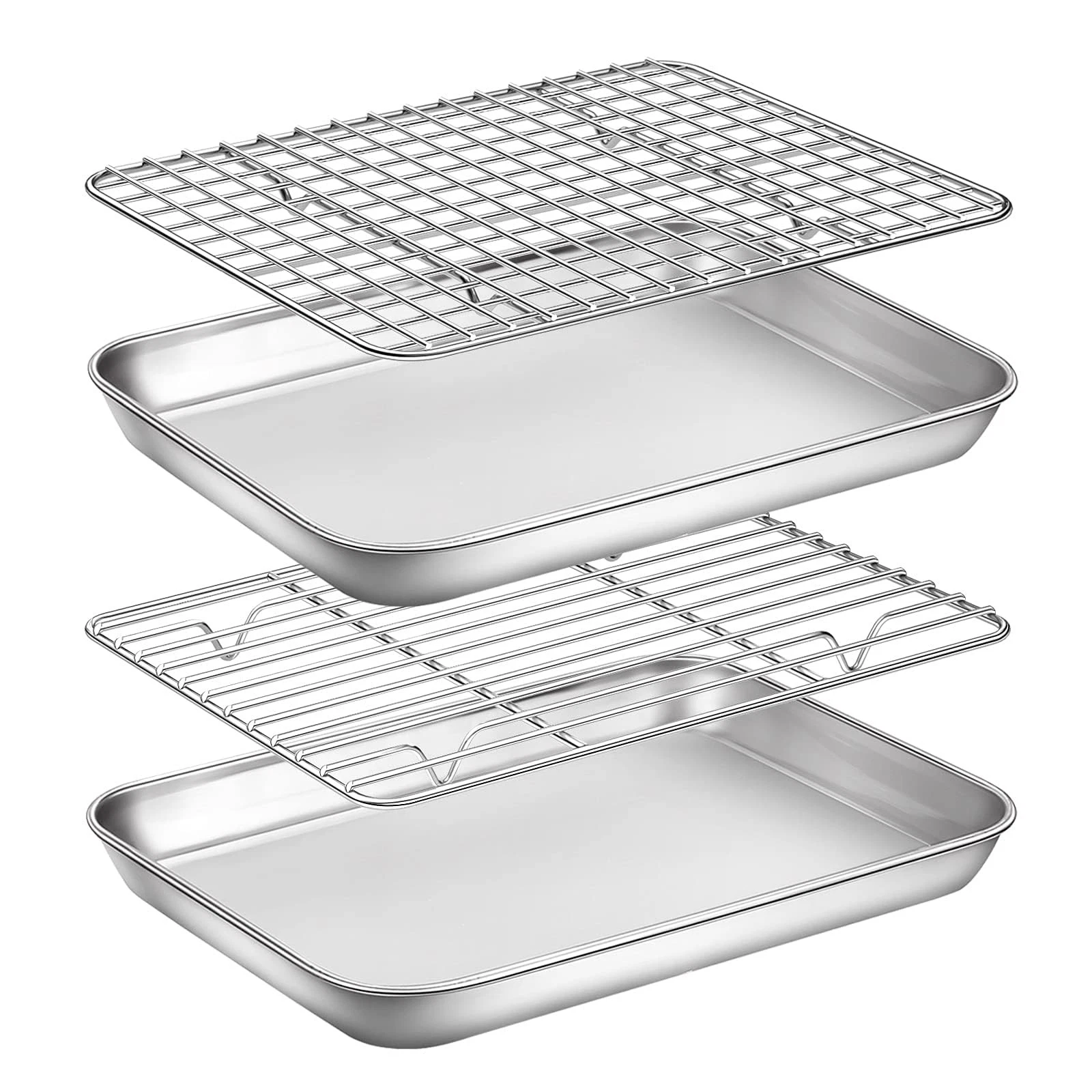 Baking Sheet with Rack Set, Set of 4 (2 Sheets + 2 Racks), Stainless Steel Co...