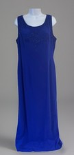 Vintage Y2K Black Tie Oleg Cassini Royal Blue Beaded Evening Gown Dress Size 16