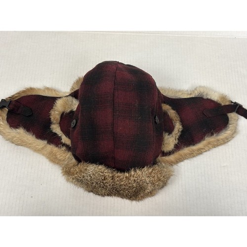 Woolrich plaid trapper rabbit fur lined hat large