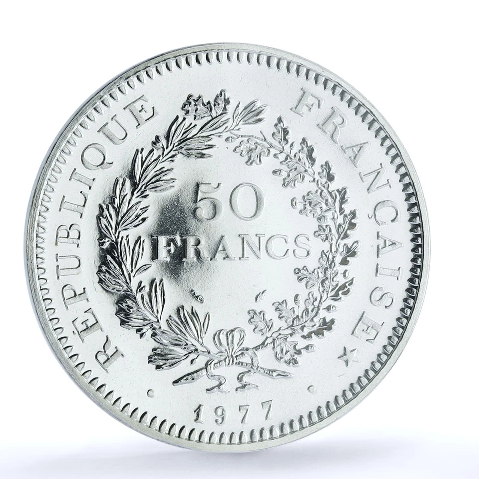 Francia 50 francos Hércules KM-941.1 Gad-882 F-427 MS 67 PCGS moneda de plata 1977 Foto 2 de 4