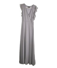 Lulus formal light gray Ruffle maxi wrap dress size XL Wedding Party Cocktail