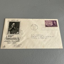 First Day Issue Cancelled Joseph Pulitzer Centenary 1947