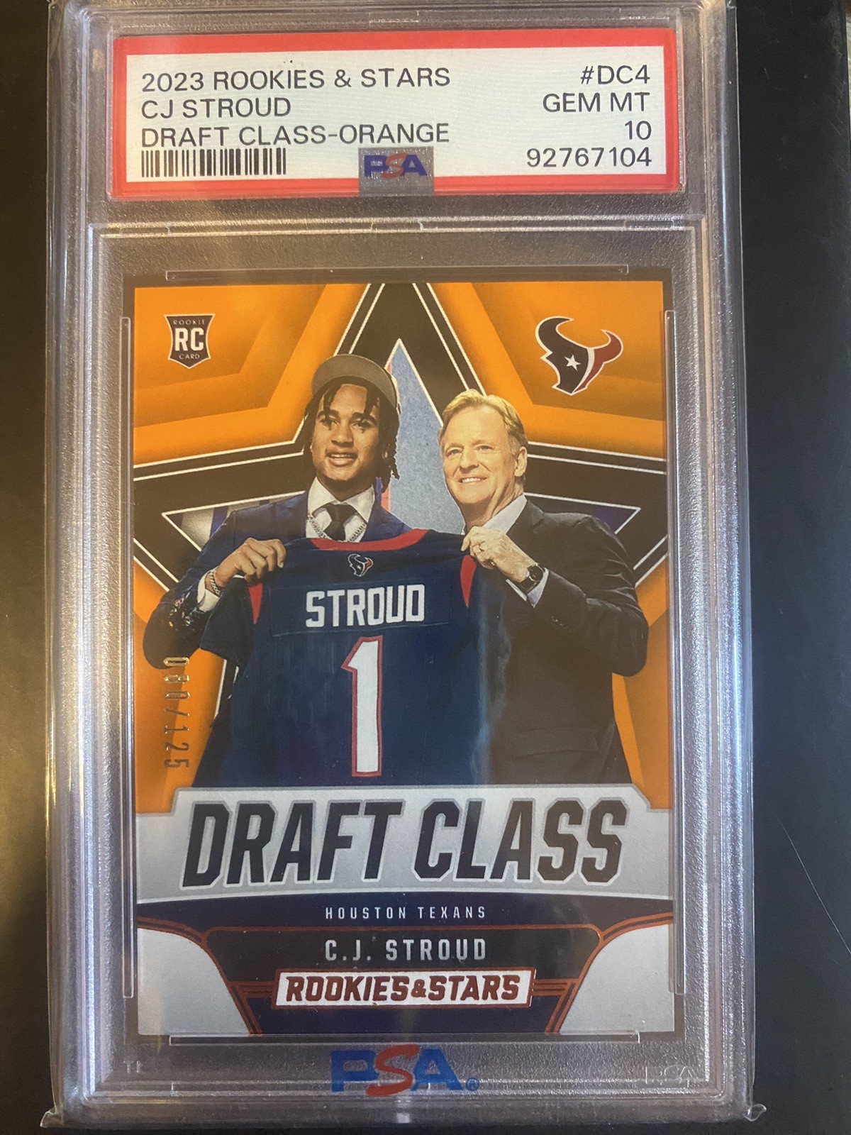 2023 PANINI ROOKIES & STARS DRAFT CLASS ORANGE #DC4 CJ STROUD RC 80/125 PSA 10