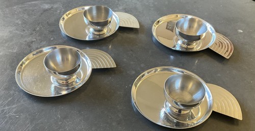 CHASE CHROME DECO CANAPE HORS D’OEUVRE SET OF 4 DISHES CUPS LURELL GUILD MUSEUM