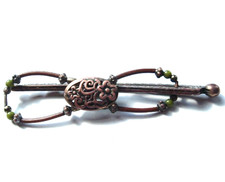 Lilla Rose Medium Flexi Hair Clip Copper Flower Jade Leather NWT