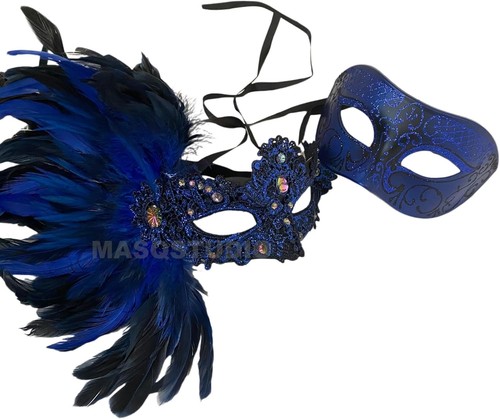 Lace Feather Masquerade Eye Mask Burlesque Mardi Gras Birthday Prom Dance Party - Picture 40 of 79