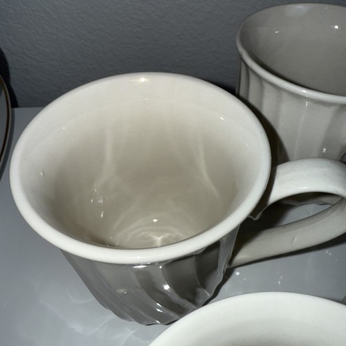 Set of 7 Gibson Everyday Aria White Off White Swirl Coffee Tea Mugs Cups - Picture 4 of 22