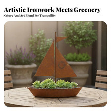 Metal Sailboat Succulent Holder Rustic Finish Sailboat Planter Nautical Theme