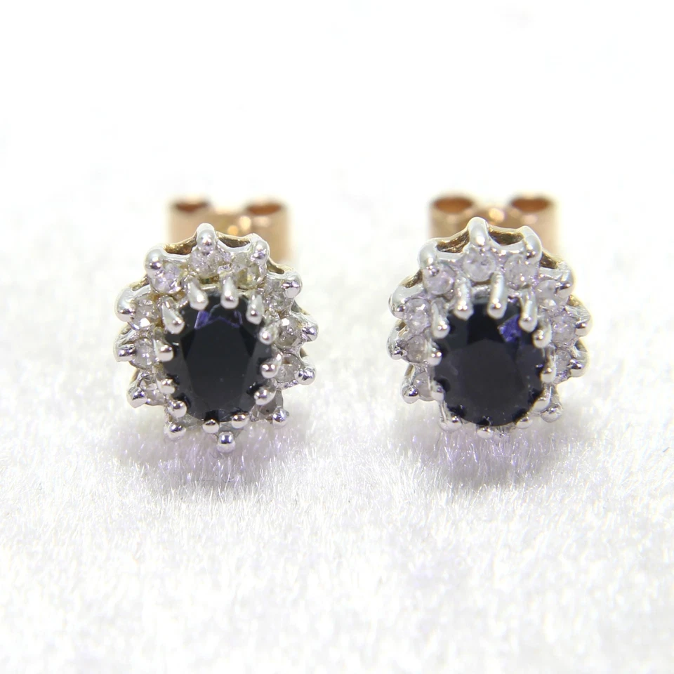 Sapphire & 0.25ct Diamond Cluster 9ct Yellow Gold Stud Earrings - Image 3 of 4