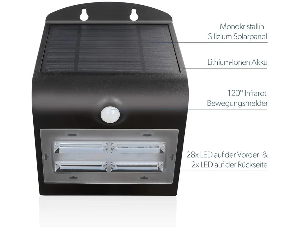 UniTec LED Solar-Wandleuchte schwarz mit Bewegungsmelder 3,2 W IP65 Ambientlicht - Bild 3 von 4