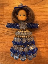 Vintage Doll Figurine Safety Pin Art Lady Kitschy Southern Belle Beaded 1970s