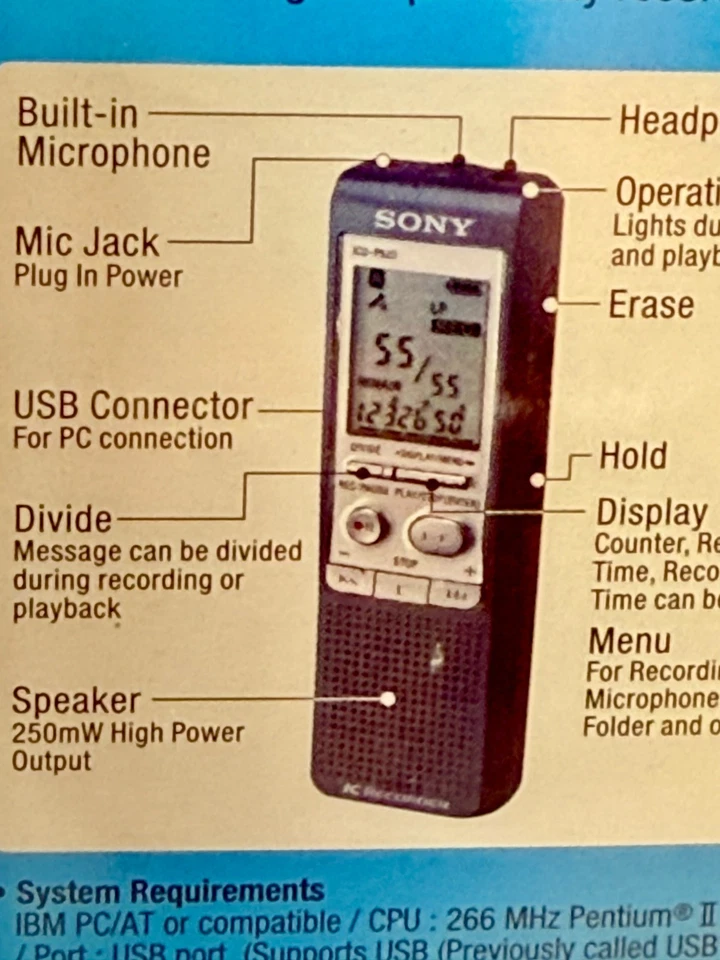 Sony ICD-P520 Digital Voice Recorder 256 MB Built-in Flash Memory~USB~ BRAND NEW - Image 3 of 4