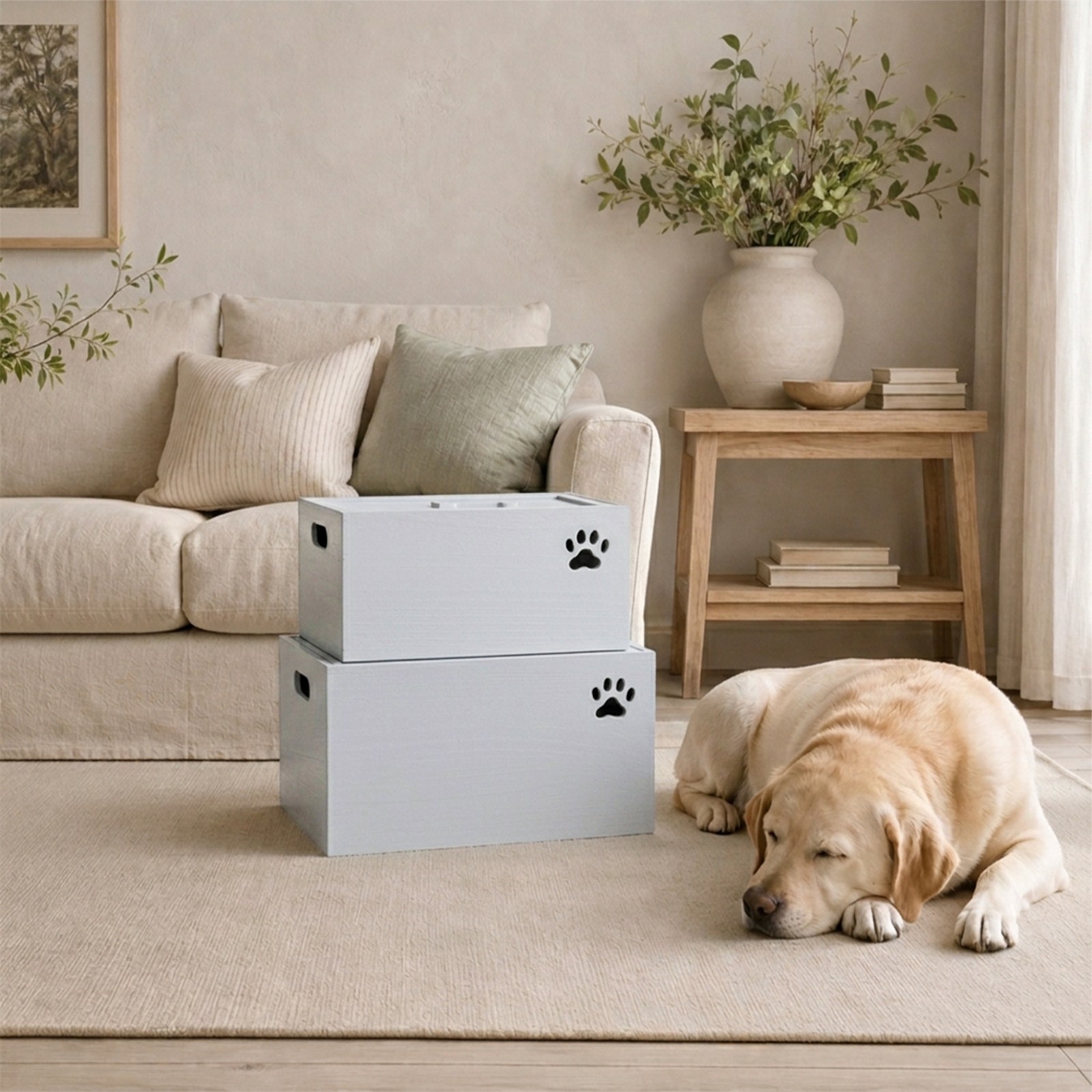 Scatola Portaoggetti Giocattoli in Legno per Animali Domestici con Coperchio Cane Gasse in Legno Regalo Cesti Accessori