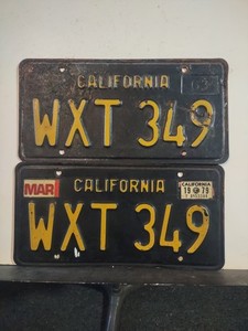 1963 California Black Plate License Plate Pair 1979 sticker