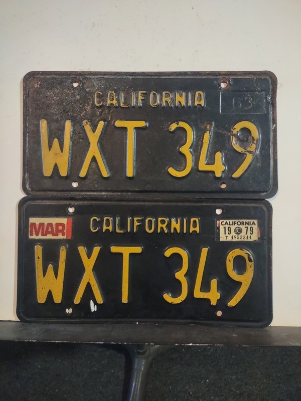 1963 California Black Plate License Plate Pair 1979 sticker