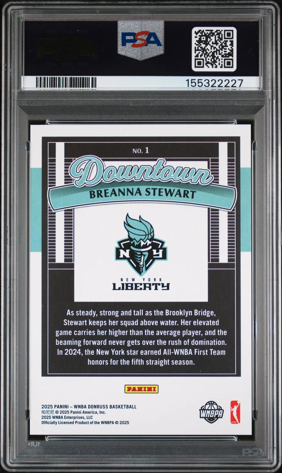 Breanna Stewart - 2025 Panini Donruss WNBA Downtown PSA 9 view 2