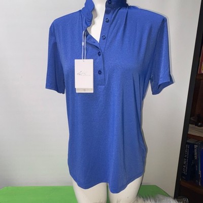 Greg Norman Collection Blue Polo Shirt M Short Sleeve Button Collared Solid