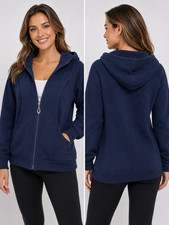 Women  s Full Zip Hooded Sweatshirt Jacket Fleece Hoodie Pockets Navy Burgundy