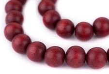 Cherry Red Round Natural Wood Beads 14mm Large Hole 16 Inch Strand
