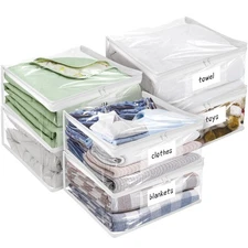 Plastic Storage Bags with Easy-Glide Zipper, Pack of 6, Durable Clear Vinyl Z...