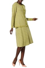 Nina Leonard Women's 2-piece Tweed Cardi and Skirt Set Moss Green