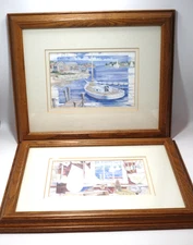 Set of 2 Paul Brent Harbor View and Sailor's Shop Framed Prints 11.5"x9.5"
