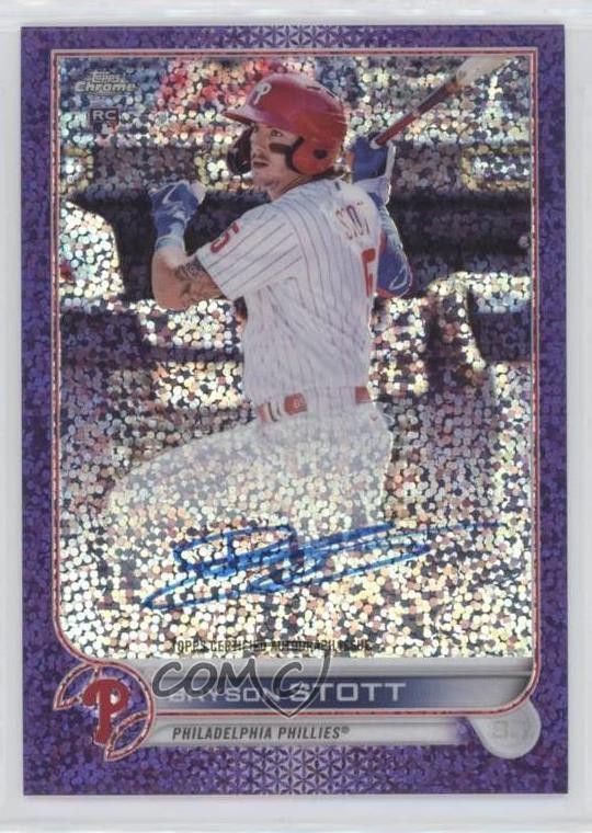 2022 Topps Chrome Rookie Purple Speckle Refractor /299 Bryson Stott Auto RC 0pl9